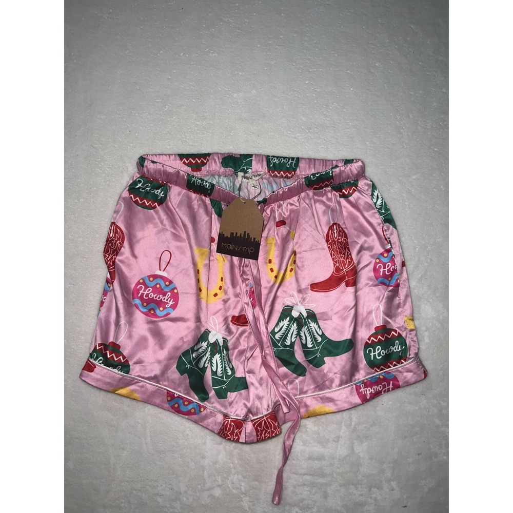 Main Strip Western Pajama Shorts Large Pink Howdy Christmas Cowboy Boot Ornament